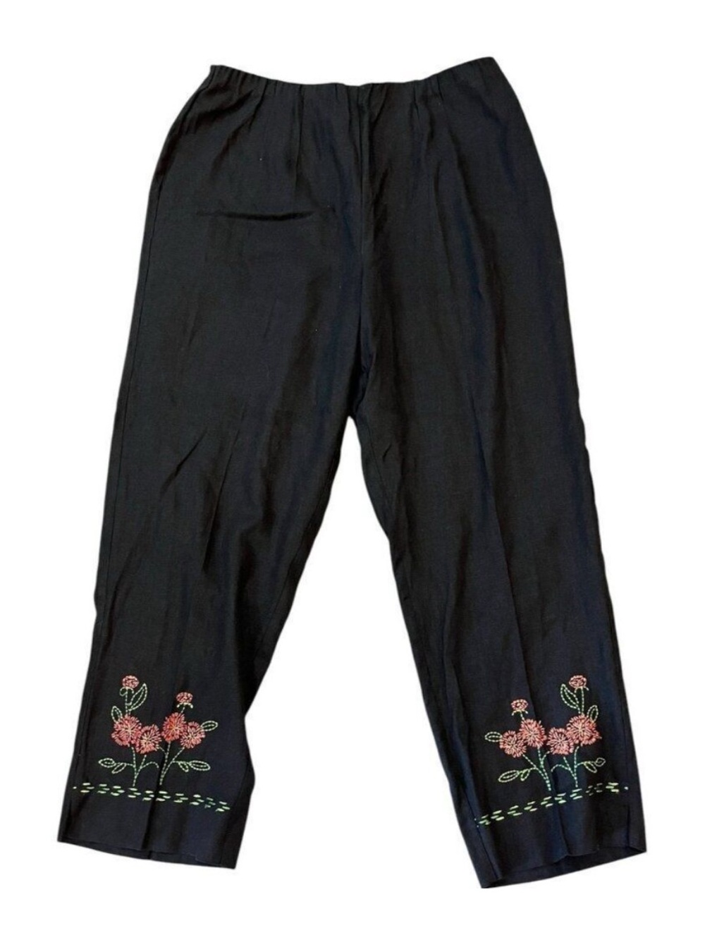 Vintage Embroidered Floral Black & Pink Pants